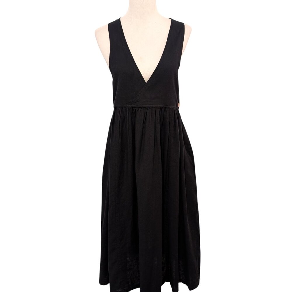 The Shanty Corp Womens Size XS/S Black Zhivago Cotton Flax Pocket Pinafore Dress